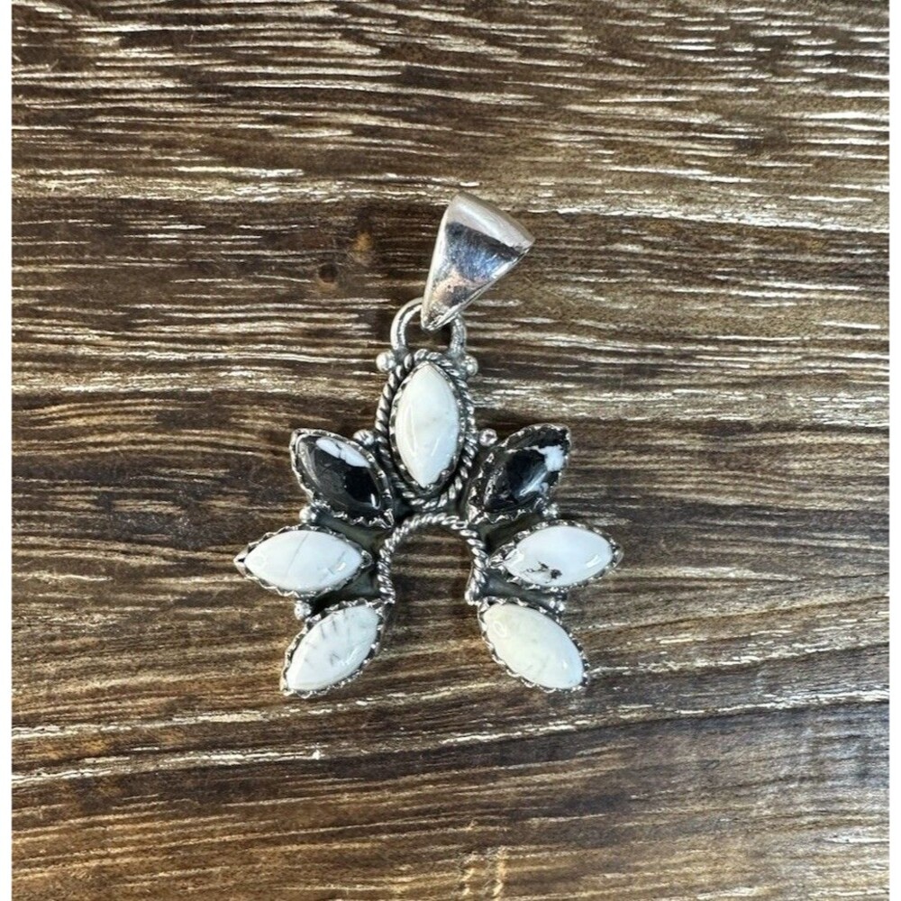 Native Southwest Style Sterling Silver White Buffalo Multi Stone Naja Pendant